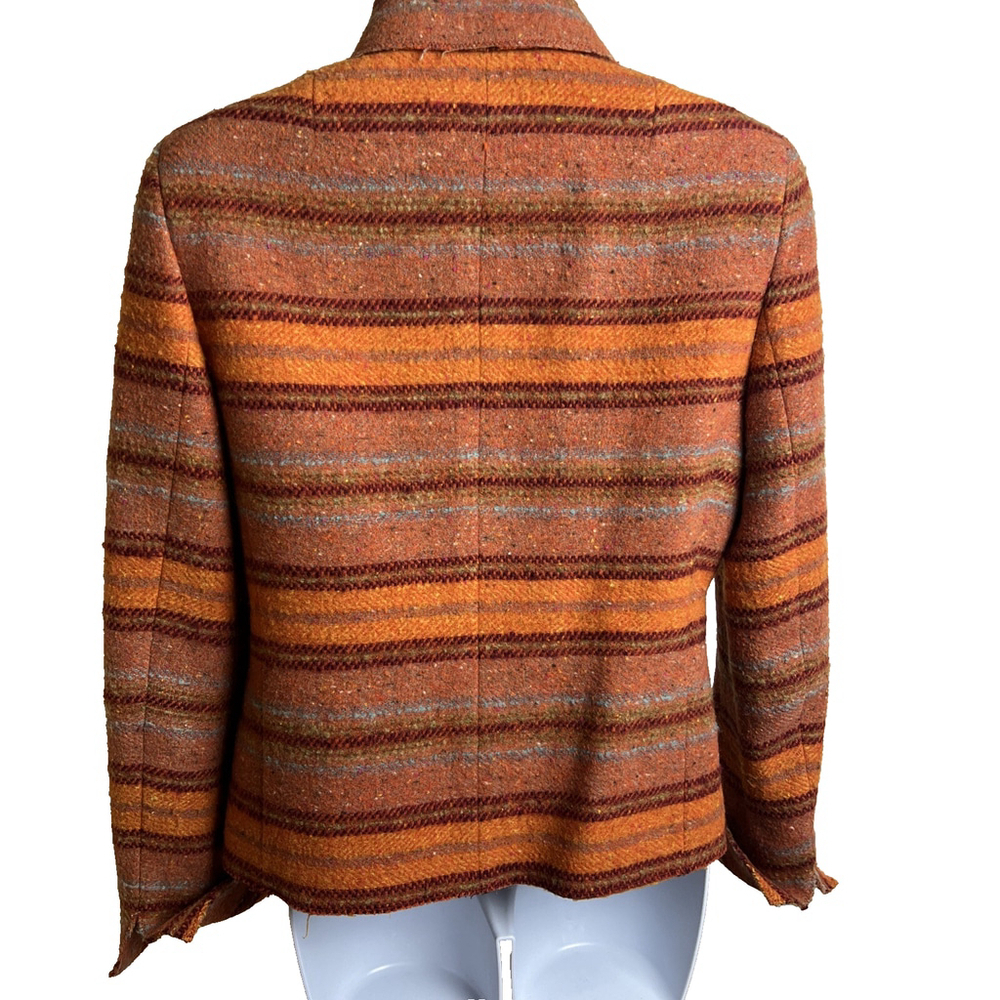 Akris Punto Rust Orange Stripe Wool Jacket Size 8 - Picture 4 of 8